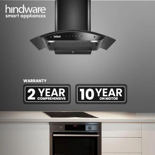 Hindware Smart Appliances | Nadia IN 75 cm Chimney | 1500 CMH |Curved Glass | Filterless | Auto Clean | Touch Control, Motion Sensor | 10 Yrs Warranty on Motor & 2 Yrs on Product (Black)