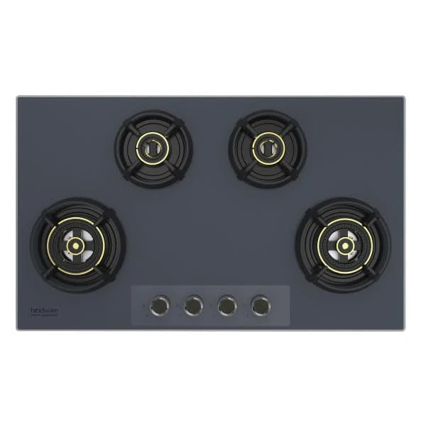 Hindware Graphite 4B 86CM Built in Hob With Flame Failure Device | Matt Grey Frost Glass with Coated SS Strips | Silver Metallic Finish & Jet Black Knobs | Stainless Steel Automatic Hob