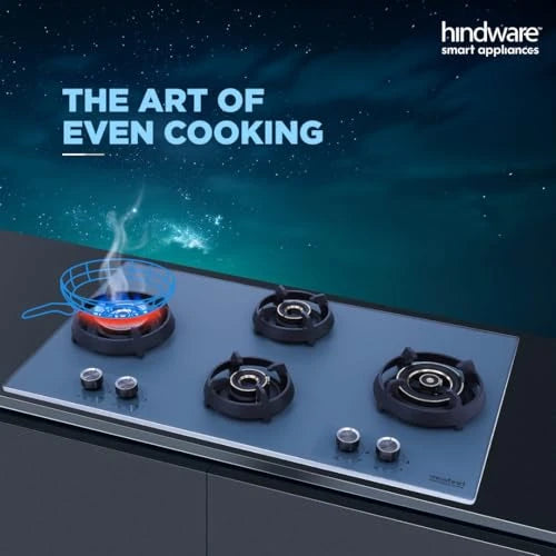 Hindware Graphite 4B 86CM Built in Hob With Flame Failure Device | Matt Grey Frost Glass with Coated SS Strips | Silver Metallic Finish & Jet Black Knobs | Stainless Steel Automatic Hob