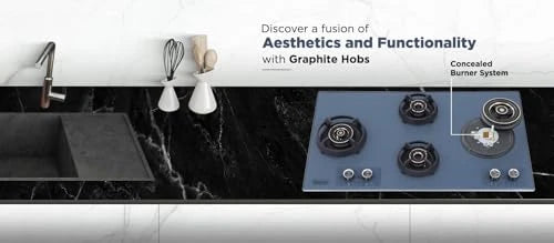 Hindware Graphite 4B 86CM Built in Hob With Flame Failure Device | Matt Grey Frost Glass with Coated SS Strips | Silver Metallic Finish & Jet Black Knobs | Stainless Steel Automatic Hob