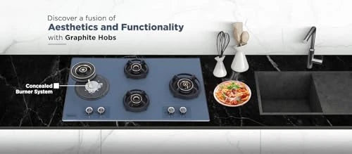 Hindware Graphite 4B 86CM Built in Hob With Flame Failure Device | Matt Grey Frost Glass with Coated SS Strips | Silver Metallic Finish & Jet Black Knobs | Stainless Steel Automatic Hob