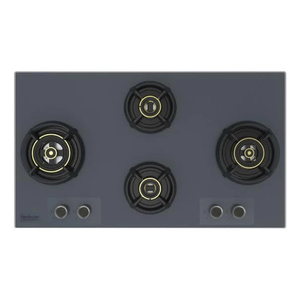 Hindware Graphite | Built in Hob With Flame Failure Device | Matt Grey Frost Glass with Coated SS Strips | Silver Metallic Finish & Jet Black Knobs | Stainless Steel Automatic Hob (Graphite 4B 90CM)