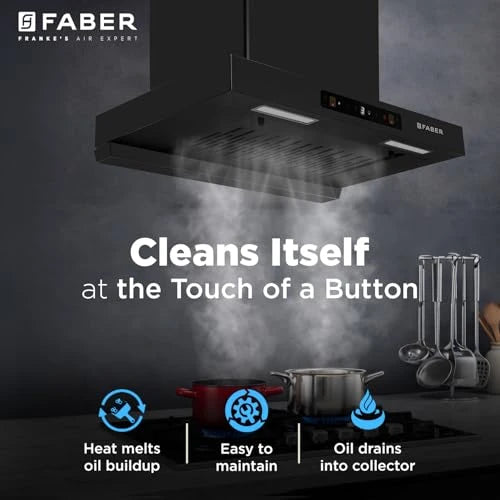 Faber Atom 60cm 1500m³/hr BLDC Autoclean Filterless T-Shape Chimney|Built In Oil Collector|Touch & Gesture Control|8Yr Motor,2Yr Comprehensive Warranty by Faber | Hood ATOM BLDC TC FL HC SC BK IN 60