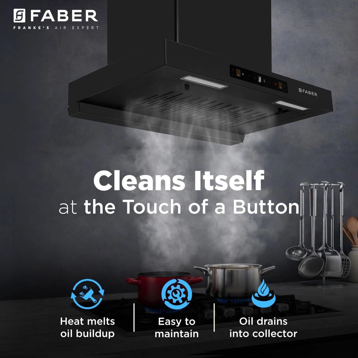 Faber Atom 60cm 1500m³/hr BLDC Autoclean Filterless T-Shape Chimney|Built In Oil Collector|Touch & Gesture Control|8Yr Motor,2Yr Comprehensive Warranty by Faber | Hood ATOM BLDC TC FL HC SC BK IN 60