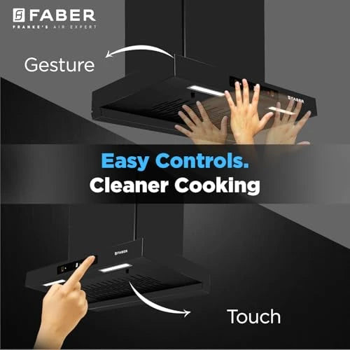 Faber Atom 60cm 1500m³/hr BLDC Autoclean Filterless T-Shape Chimney|Built In Oil Collector|Touch & Gesture Control|8Yr Motor,2Yr Comprehensive Warranty by Faber | Hood ATOM BLDC TC FL HC SC BK IN 60
