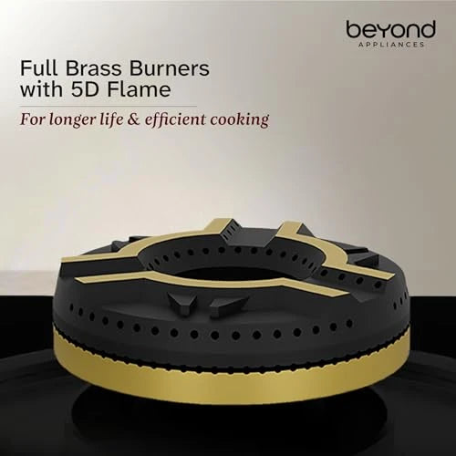 Beyond Appliances Auriga Pro 3 Full Brass Burner Smart Gas Stove I Auto Ignition I Digital Timer I Flame Failure Device I Toughened Glass I ISI Certified, LPG & PNG Compatible, PAN India Service