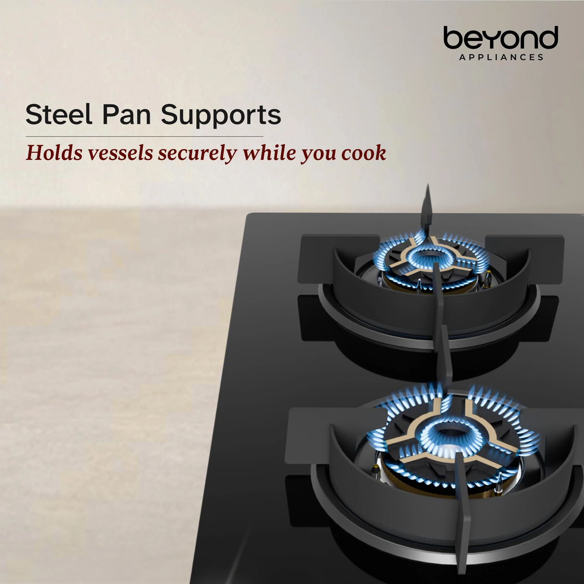 Beyond Appliances Auriga Pro 3 Full Brass Burner Smart Gas Stove I Auto Ignition I Digital Timer I Flame Failure Device I Toughened Glass I ISI Certified, LPG & PNG Compatible, PAN India Service