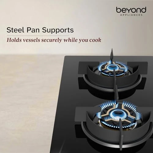 Beyond Appliances Auriga Pro 3 Full Brass Burner Smart Gas Stove I Auto Ignition I Digital Timer I Flame Failure Device I Toughened Glass I ISI Certified, LPG & PNG Compatible, PAN India Service