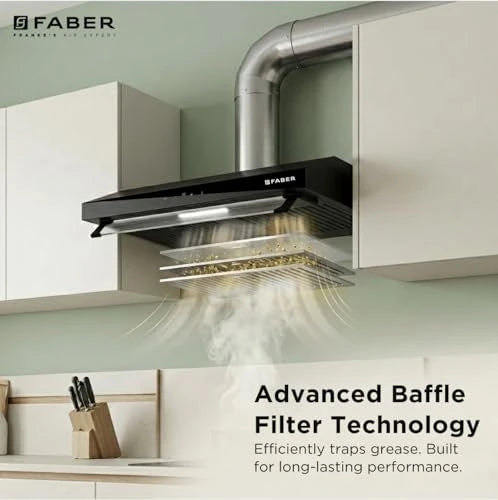 Faber Ruby Ductless 60cm 1000m³/hr Baffle Filter Chimney | LED Lighting | Touch Control | 8 Yr Motor, 2 Yr Comprehensive Warranty by Faber | HOOD RUBY TC BK IN 60