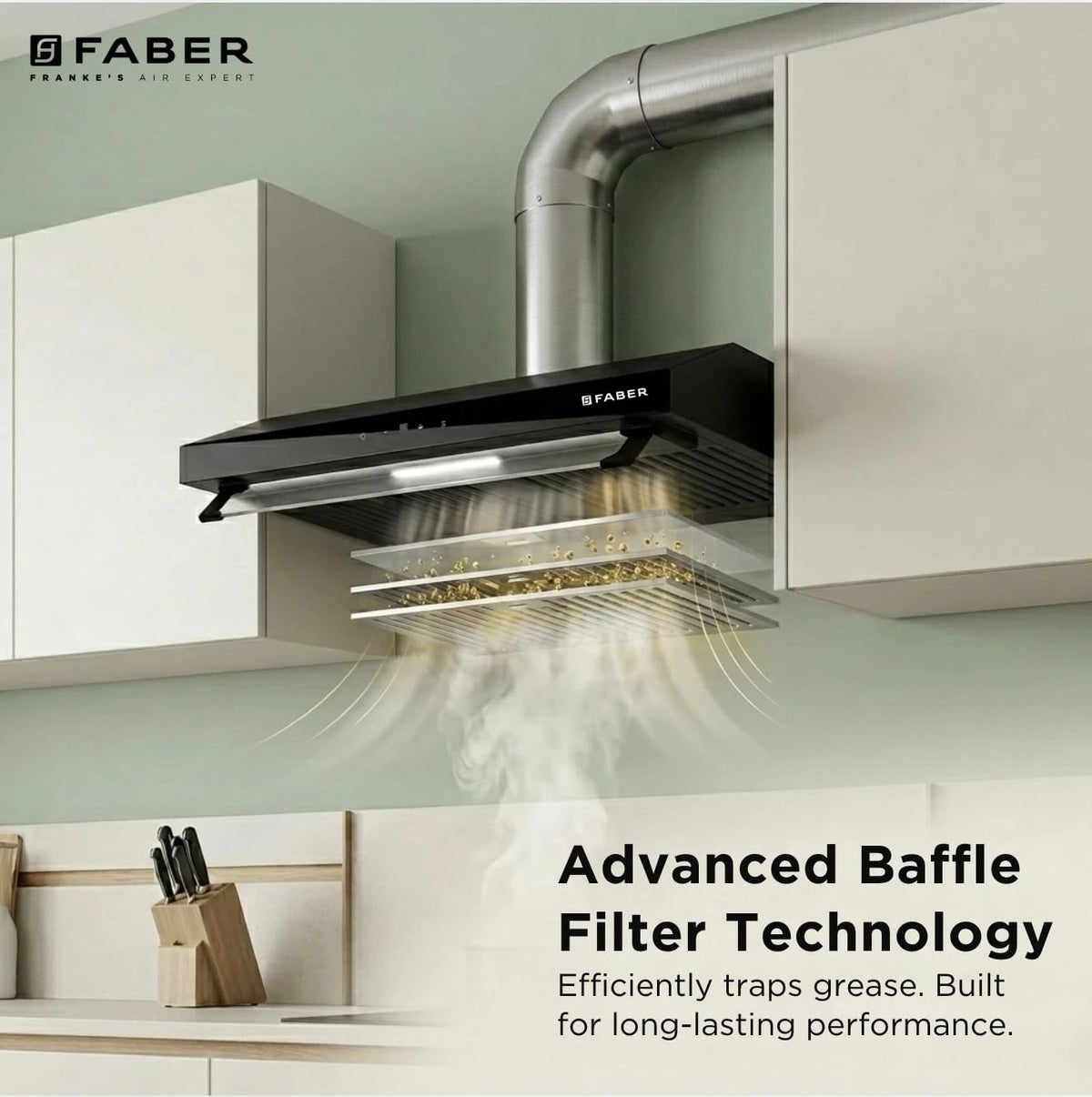 Faber Ruby Ductless 60cm 1000m³/hr Baffle Filter Chimney | LED Lighting | Touch Control | 8 Yr Motor, 2 Yr Comprehensive Warranty by Faber | HOOD RUBY TC BK IN 60