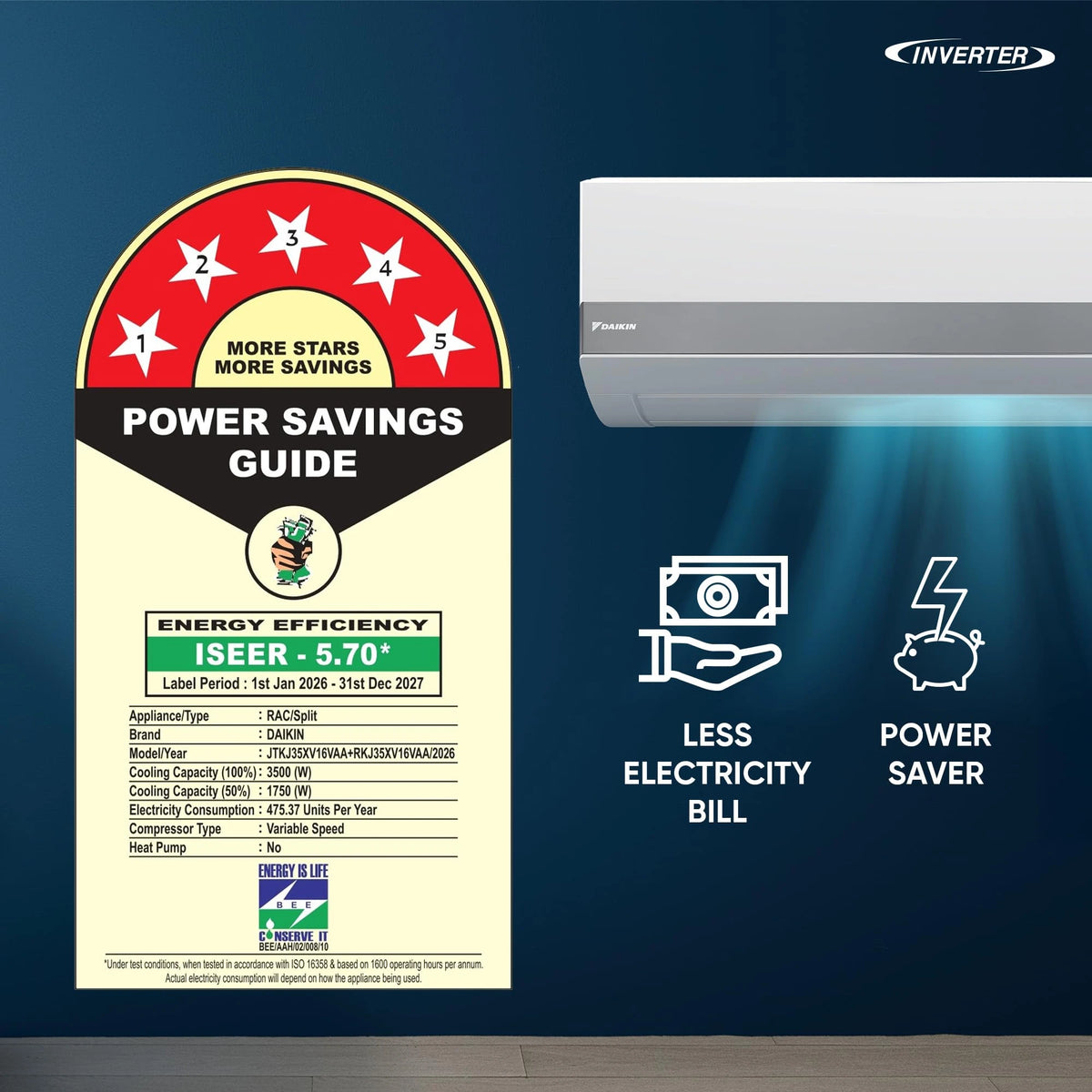 Daikin JTKJ35XV16 1.0 Ton inverter split AC product image