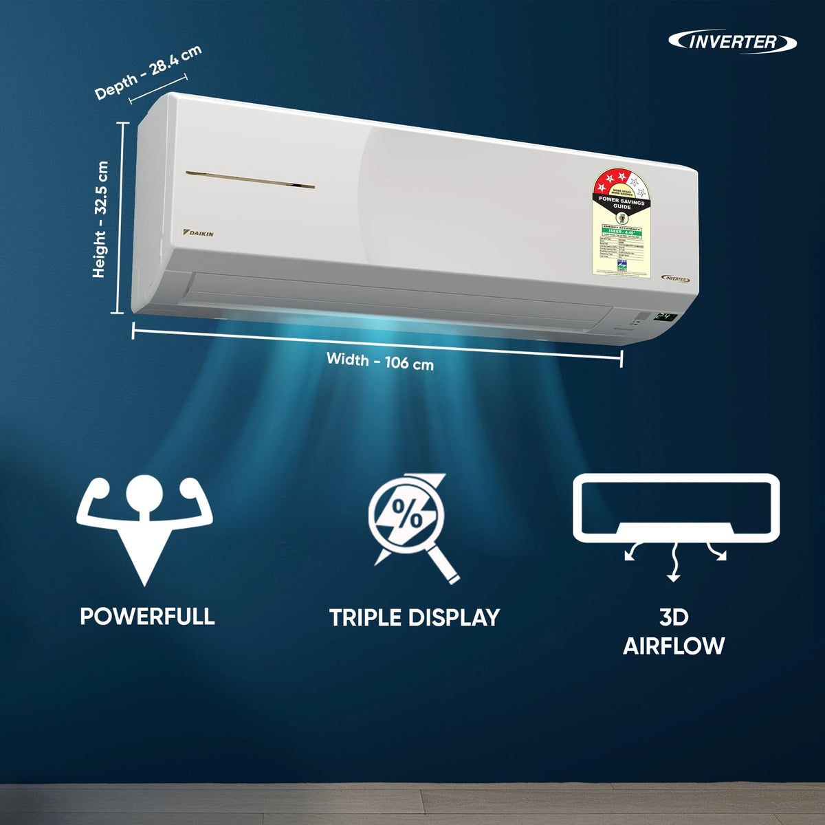 Daikin daikin-rht50xv16-b0grv5wvfr 1.5 Ton 3 Star Hot & Cold Inverter Split AC