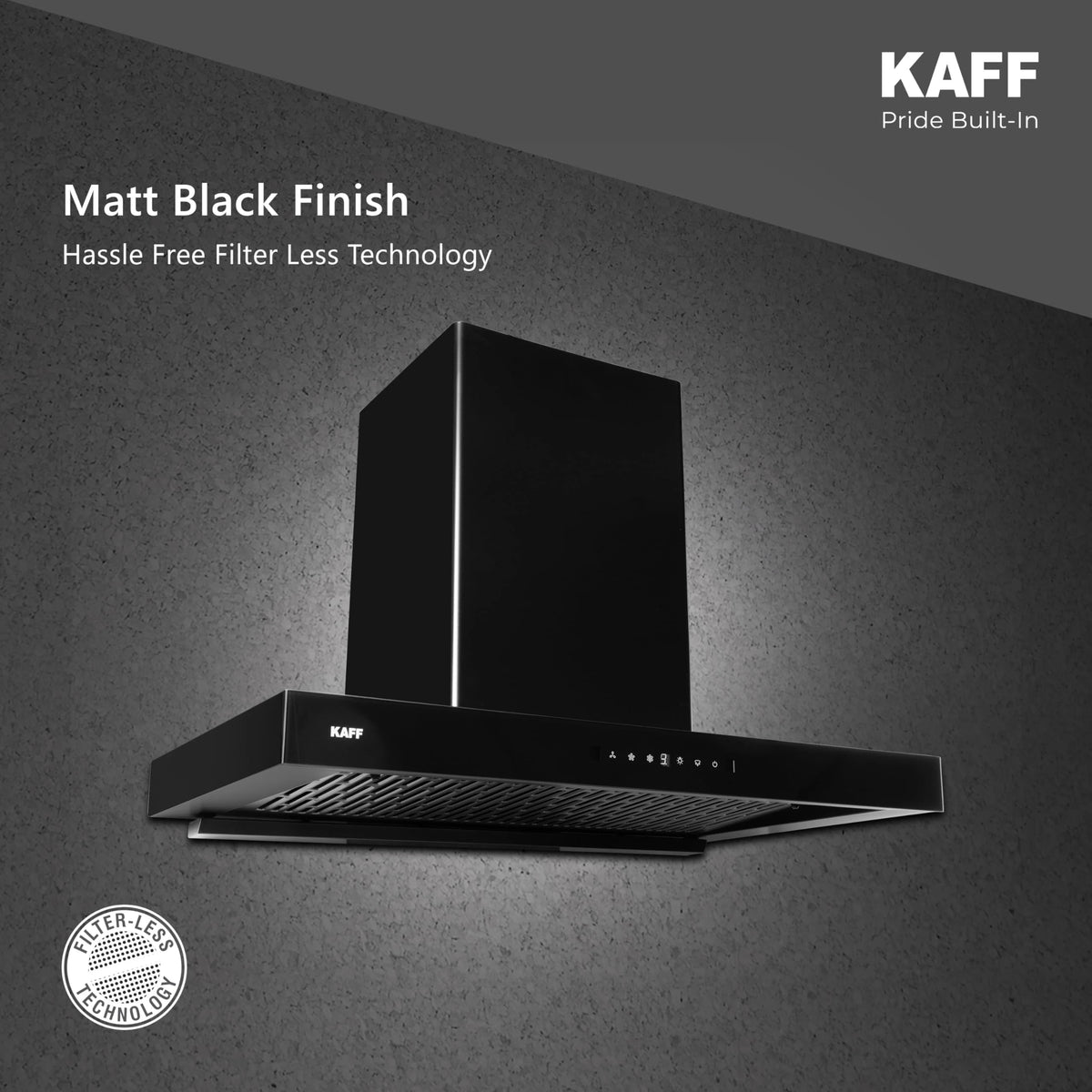 KAFF ASHPRO (SUPER) DHC 60cm Auto Clean Kitchen Chimney | 1450 m³/h Suction | Filterless Dry Heat Technology | Gesture & Touch Control | Tilted Glass Design | Matte Black | 7 Years Motor Warranty