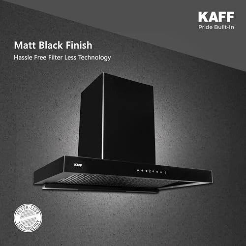 KAFF ASHPRO (SUPER) DHC 60cm Auto Clean Kitchen Chimney | 1450 m³/h Suction | Filterless Dry Heat Technology | Gesture & Touch Control | Tilted Glass Design | Matte Black | 7 Years Motor Warranty