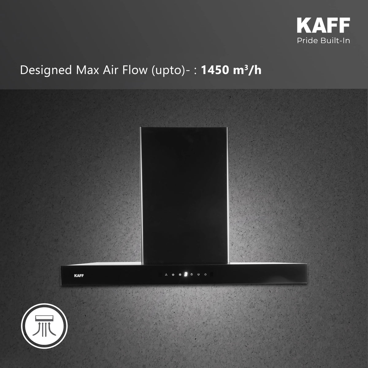 KAFF ASHPRO (SUPER) DHC 60cm Auto Clean Kitchen Chimney | 1450 m³/h Suction | Filterless Dry Heat Technology | Gesture & Touch Control | Tilted Glass Design | Matte Black | 7 Years Motor Warranty