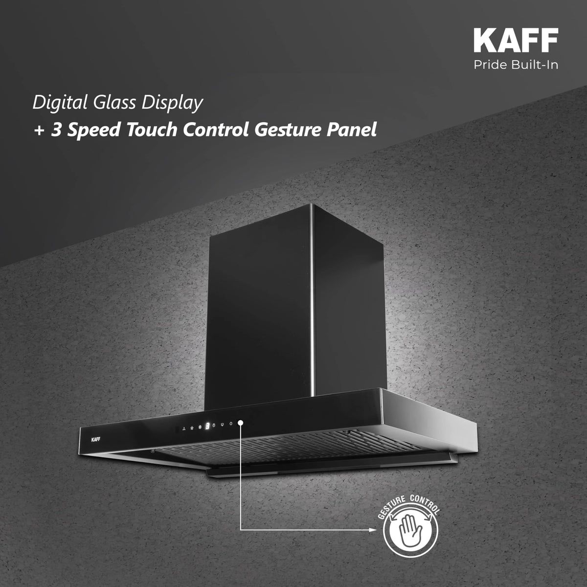 KAFF ASHPRO (SUPER) DHC 60cm Auto Clean Kitchen Chimney | 1450 m³/h Suction | Filterless Dry Heat Technology | Gesture & Touch Control | Tilted Glass Design | Matte Black | 7 Years Motor Warranty