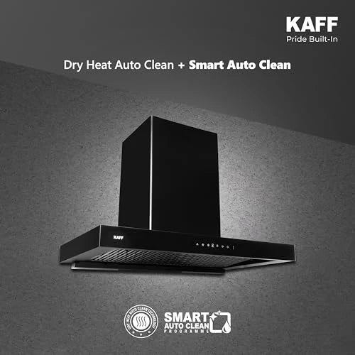 KAFF ASHPRO (SUPER) DHC 60cm Auto Clean Kitchen Chimney | 1450 m³/h Suction | Filterless Dry Heat Technology | Gesture & Touch Control | Tilted Glass Design | Matte Black | 7 Years Motor Warranty