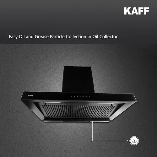 KAFF ASHPRO (SUPER) DHC 60cm Auto Clean Kitchen Chimney | 1450 m³/h Suction | Filterless Dry Heat Technology | Gesture & Touch Control | Tilted Glass Design | Matte Black | 7 Years Motor Warranty