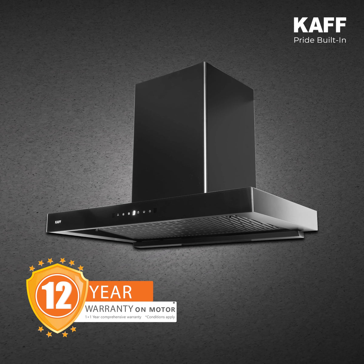 KAFF ASHPRO (SUPER) DHC 60cm Auto Clean Kitchen Chimney | 1450 m³/h Suction | Filterless Dry Heat Technology | Gesture & Touch Control | Tilted Glass Design | Matte Black | 7 Years Motor Warranty