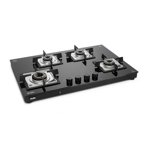 Glen 4 Burner Ultra Slim Premium LPG Gas Stove | 8 MM Thick Toughened Glass Top | 1 Jumbo Forged Brass Burner | Auto Ignition | 2 Years Standard And 5 Years Glass Warranty | 1045USTNAI