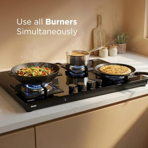 Glen 4 Burner Ultra Slim Premium LPG Gas Stove | 8 MM Thick Toughened Glass Top | 1 Jumbo Forged Brass Burner | Auto Ignition | 2 Years Standard And 5 Years Glass Warranty | 1045USTNAI
