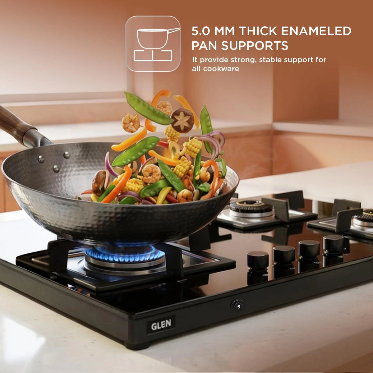 Glen 4 Burner Ultra Slim Premium LPG Gas Stove | 8 MM Thick Toughened Glass Top | 1 Jumbo Forged Brass Burner | Auto Ignition | 2 Years Standard And 5 Years Glass Warranty | 1045USTNAI