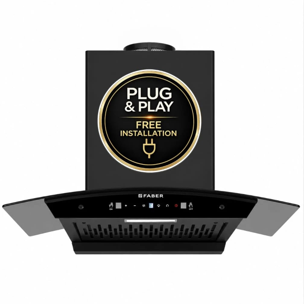 Faber Vento 75 cm Plug & Play BLDC Autoclean Chimney | Free Installation |1500 m³/hr Suction | Filterless | Zero Maintenance cost on Filters for 2 years| 12 yrs warranty on Motor
