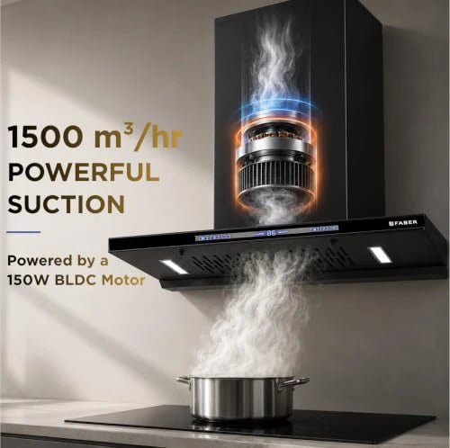 Faber SLIMX 75cm 1500m³/hr BLDC Autoclean Filterless T-Shape Chimney||Built In Oil Collector|Touch & Gesture Control|12Yr Motor,2Yr Comprehensive Warranty by Faber |HOOD SLIMX HC SC FL BK BLDC IN 75-T