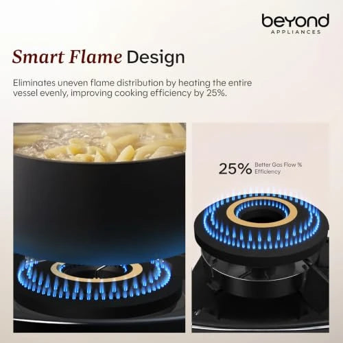 Beyond Appliances Quantum Pro 3 Burner | Gas Saver Stove | 5 Star Energy Rated |10 Year Warranty | Auto Ignition | 77% Energy Efficient| Full Brass burners | LPG & PNG | ISI & LERC Certified