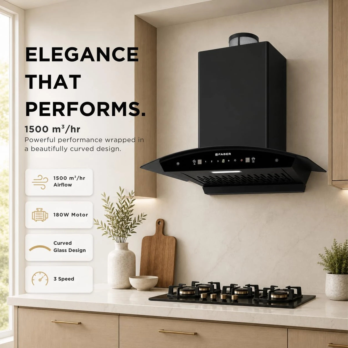 Hood Delight Pro 1500 m³/hr Filterless Autoclean Plug N Play Chimney|Free installation|Touch&Gesture Control