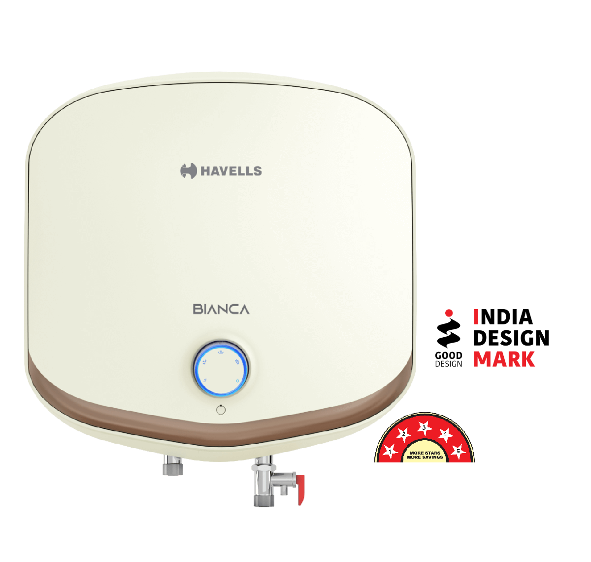 Havells Vertical water Heater BIANCA 10 L White Blue/Ivory Champagne Gold