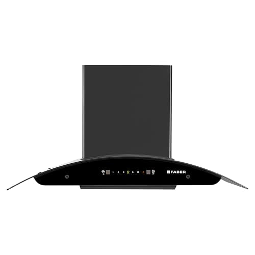 Faber 90cm 1400 m³/hr Autoclean Kitchen Chimney|Broad Body|Curved Glass|Filterless |Touch & Gesture Control|Black Finish|12Yr Warranty on Motor 2Yr Comprehensive by Faber|HOOD TITANIUM IN HC