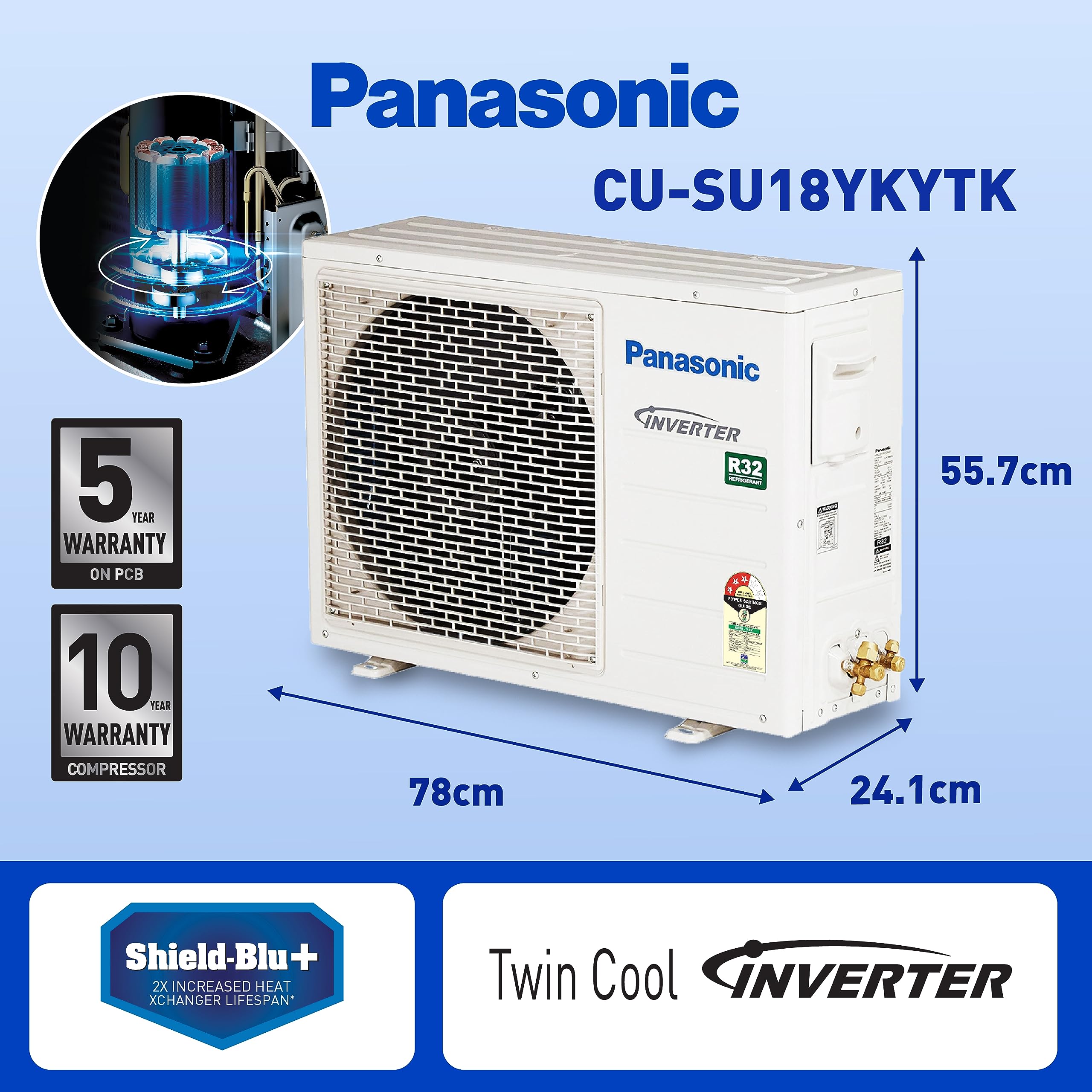 Panasonic 1.5 Ton 3 Star Split AC (Copper Condenser, 7 in 1 Convertible Mode, PM 0.1 Air Purification Filter, CS/CU-SU18YKYTK,2023 Model, White)
