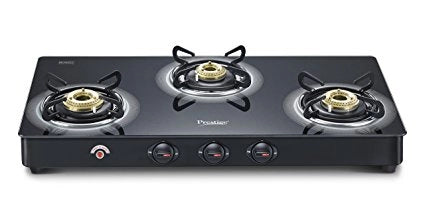 Prestige Royale Plus Aluminum 3 Burner Gas Stove, Black (40205) Auto Ignition