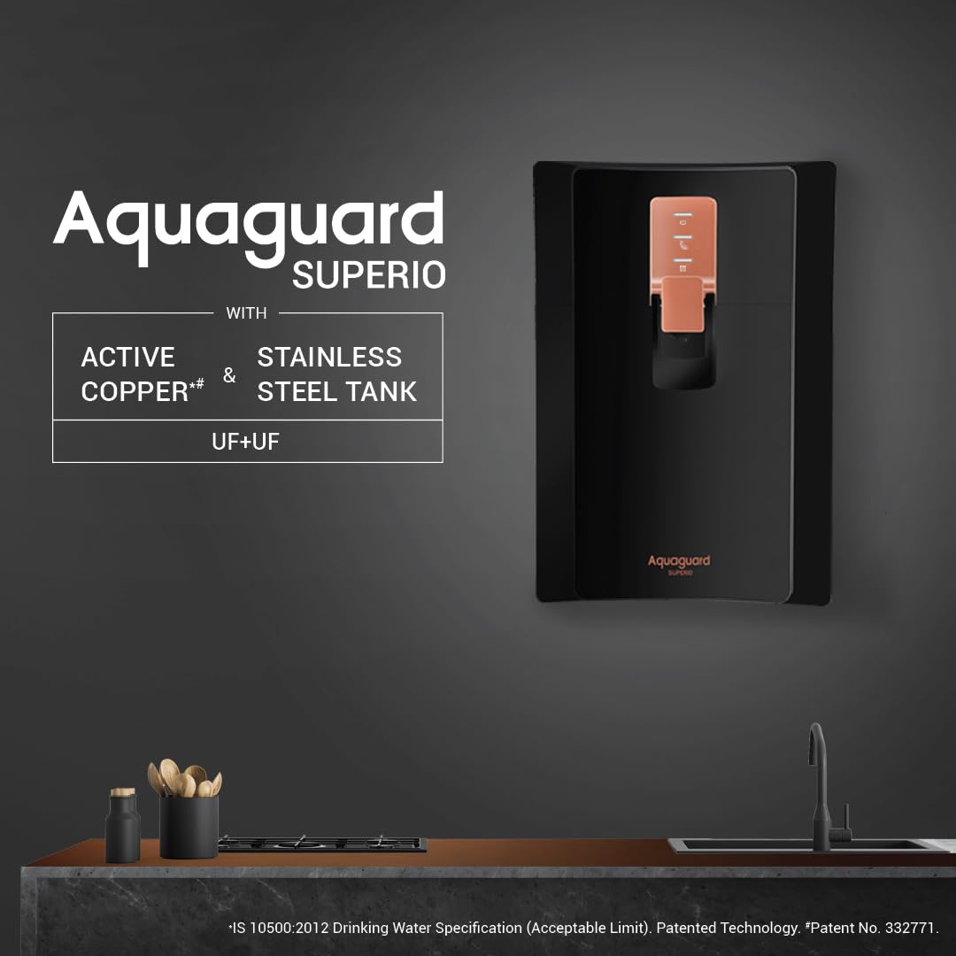 Aquaguard Superio UV+UF Water Purifier With Active Copper Tech & Stainless Steel Tank | Suitable For Municipal Water, Not Suitable For Borewell/Tanker Water | Free Installation | 2 Free Servi