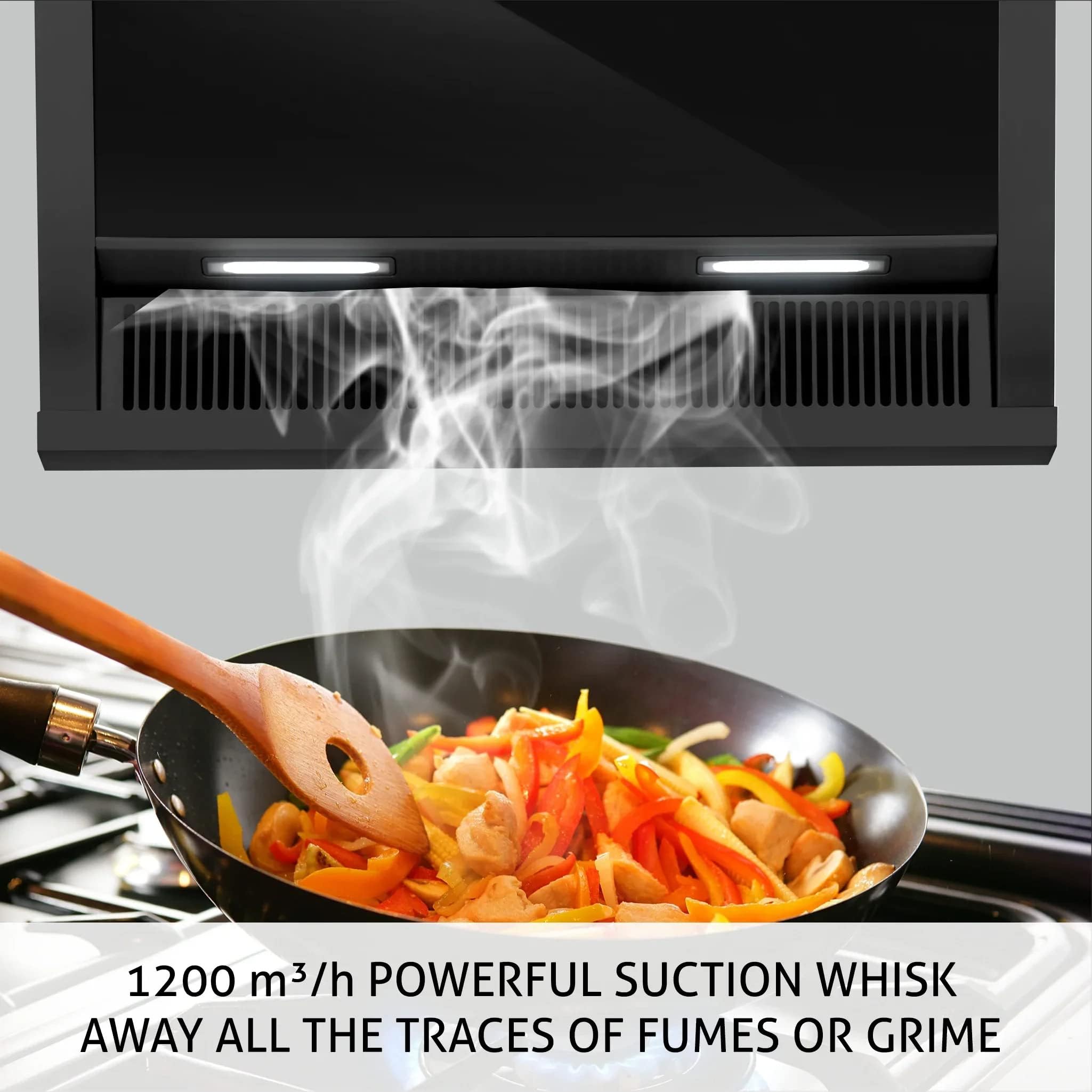 Glen Auto Clean Glass Filterless Chimney With 7 Year Warranty On Motor, With Motion Sensor 1200 m3/h -Black (CH6072SXAC75)