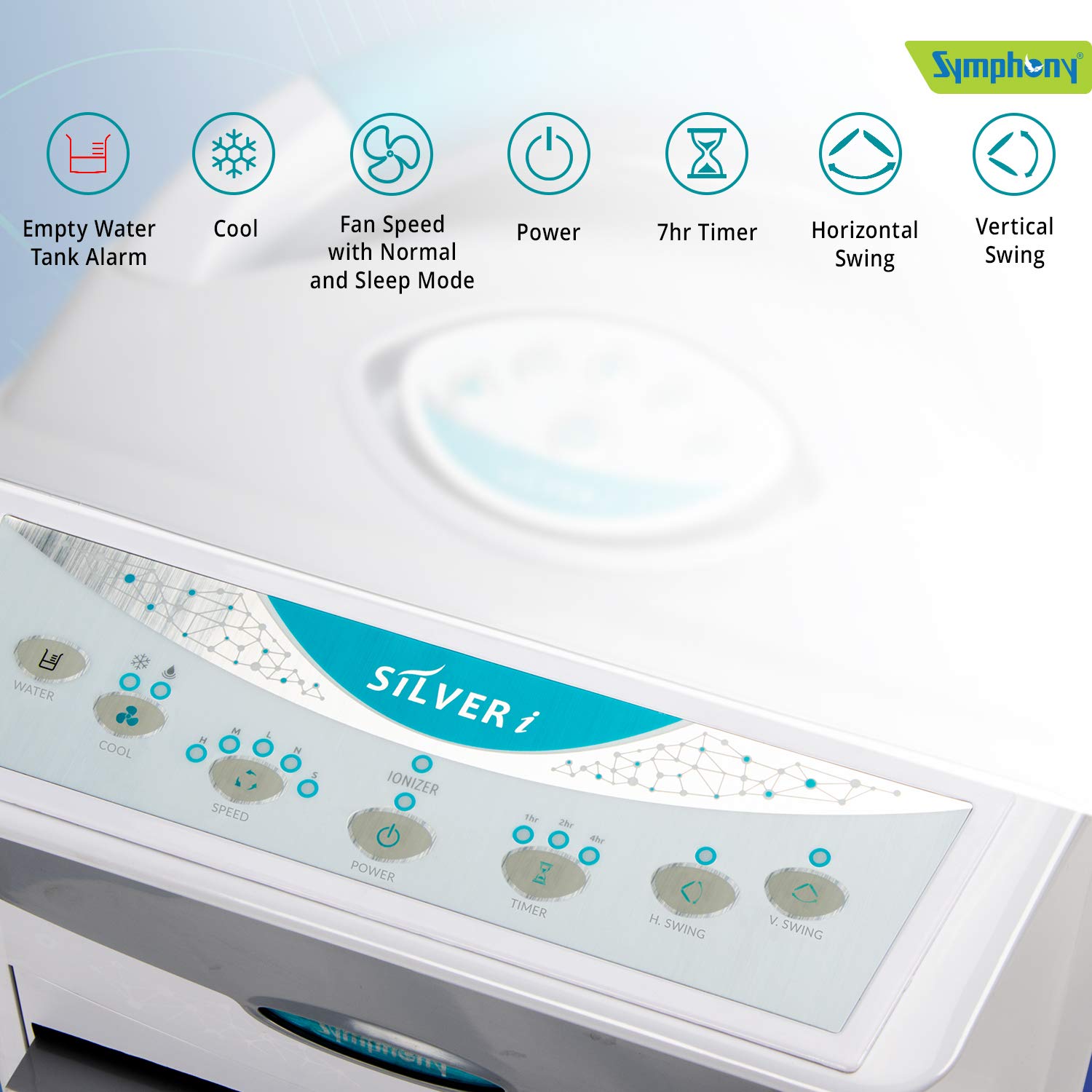 Symphony Silver-i Personal and Kitchen Air Cooler with Remote, Feather Touch Digital Control Panel, Electronic Humidity Control, Multistage Air Purification...