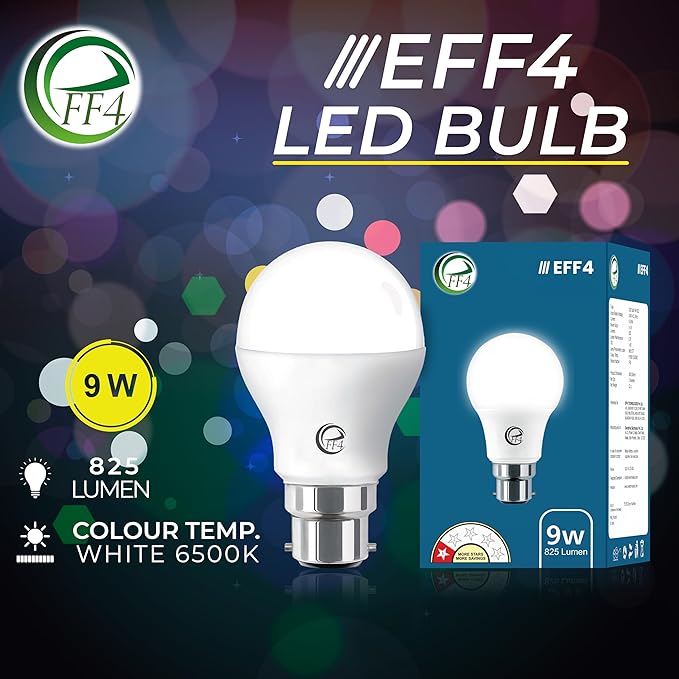eFF4 9W Energy Saving LED Light Bulb, B22 Bayonet Base, White, Round Shape