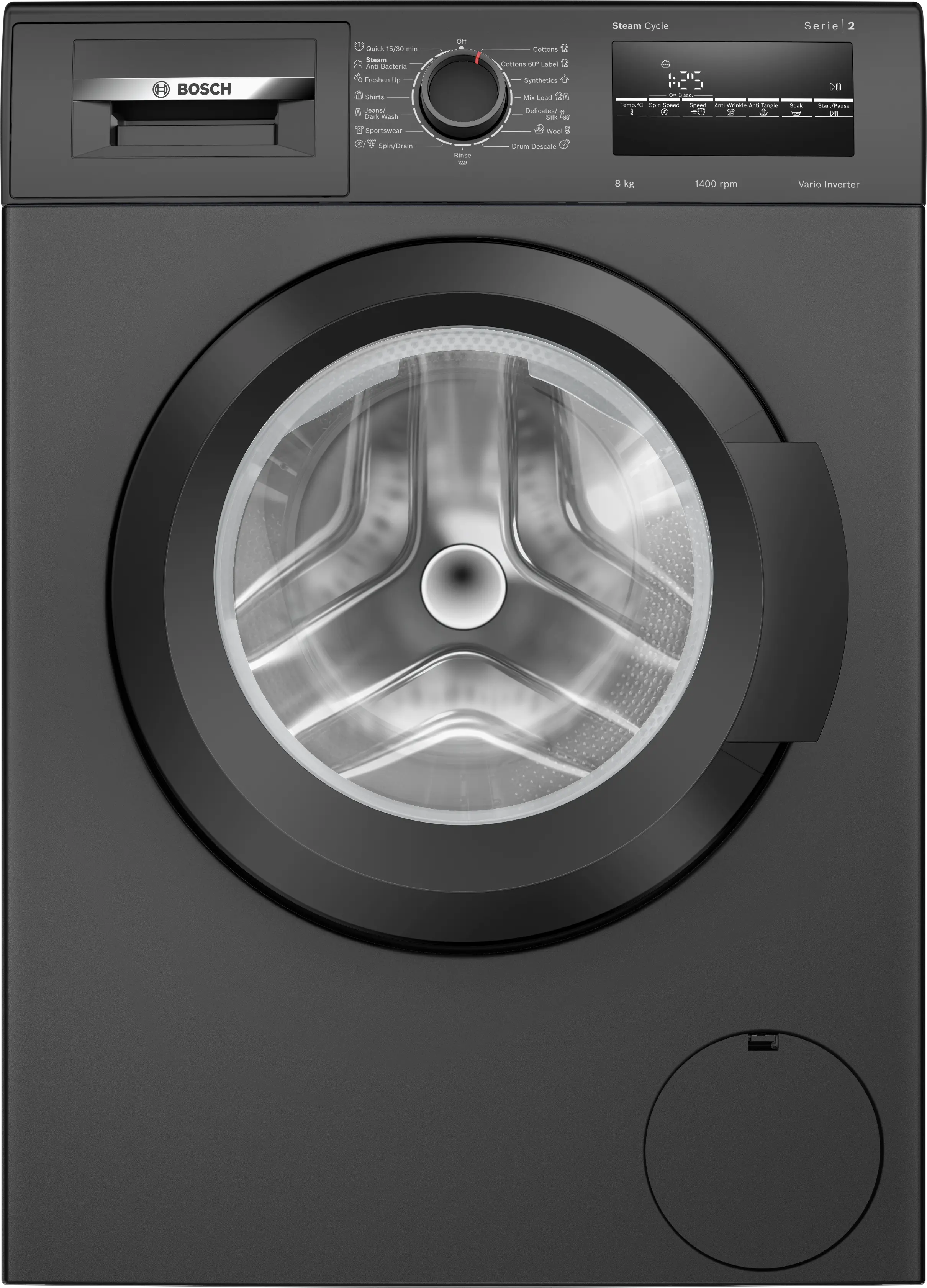 Bosch 8 kg 5 Star Fully-Automatic Front Loading Washing Machine (WAJ2826CIN, Black Grey, AI active water plus, In-Built Heater)