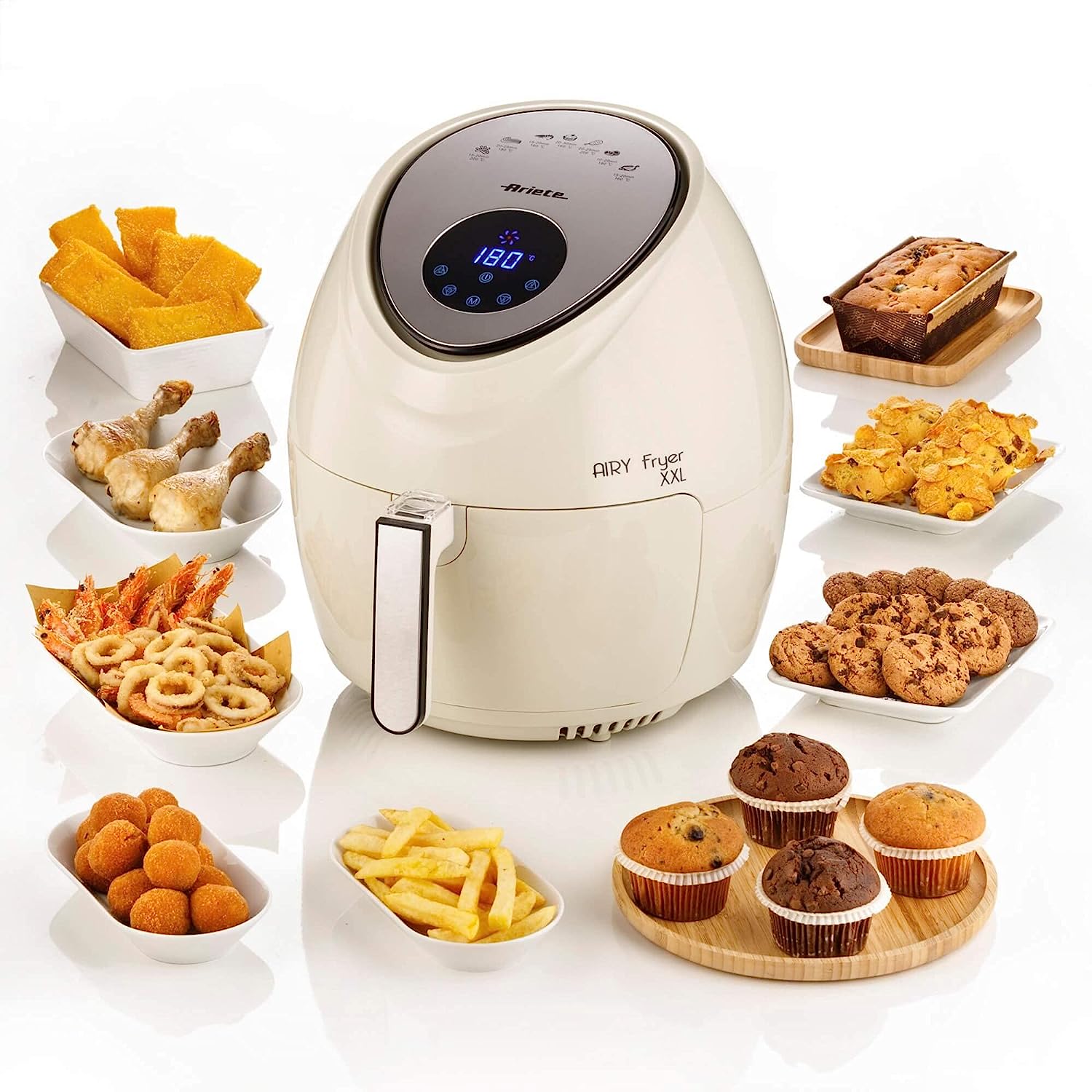 Ariete 4618, Airfryer max XXL, Air Fryer, 5.5 Liters, Fries Without Oil 2.5 kg of Chips, 1800 Watt, Beige