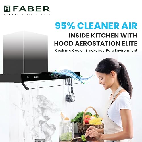Faber 4in1 1325 m³/hr Filterless Autoclean 75cm Chimney|Air Purifier+Fan|Touch & Gesture Control|T-Shape|12Yr on Motor, 5Yr Comprehensive Warranty by Faber|HOOD AEROSTATION ELITE FL HC TC BK