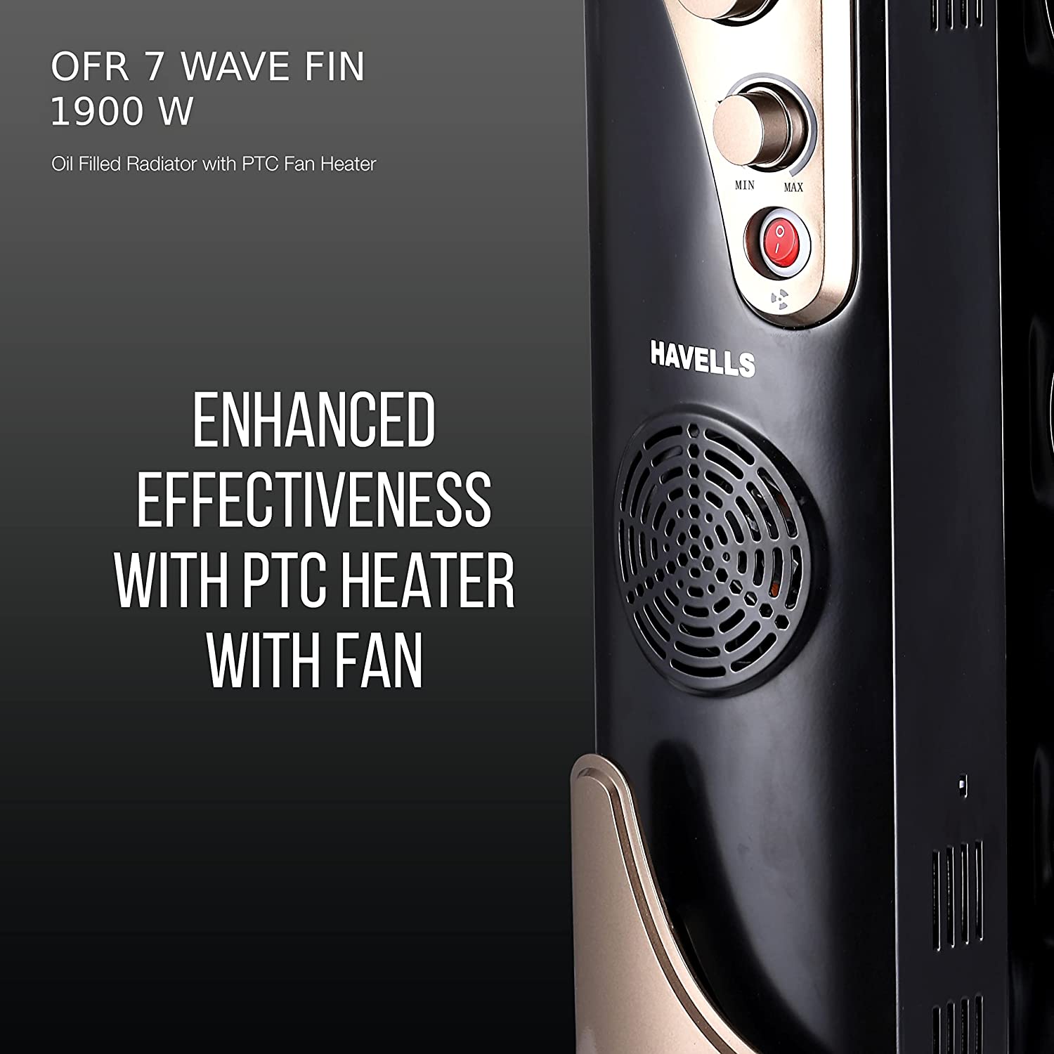 Havells OFR 7 Wave Fins with Fan 1900 watt (Black),GHROFBYK190