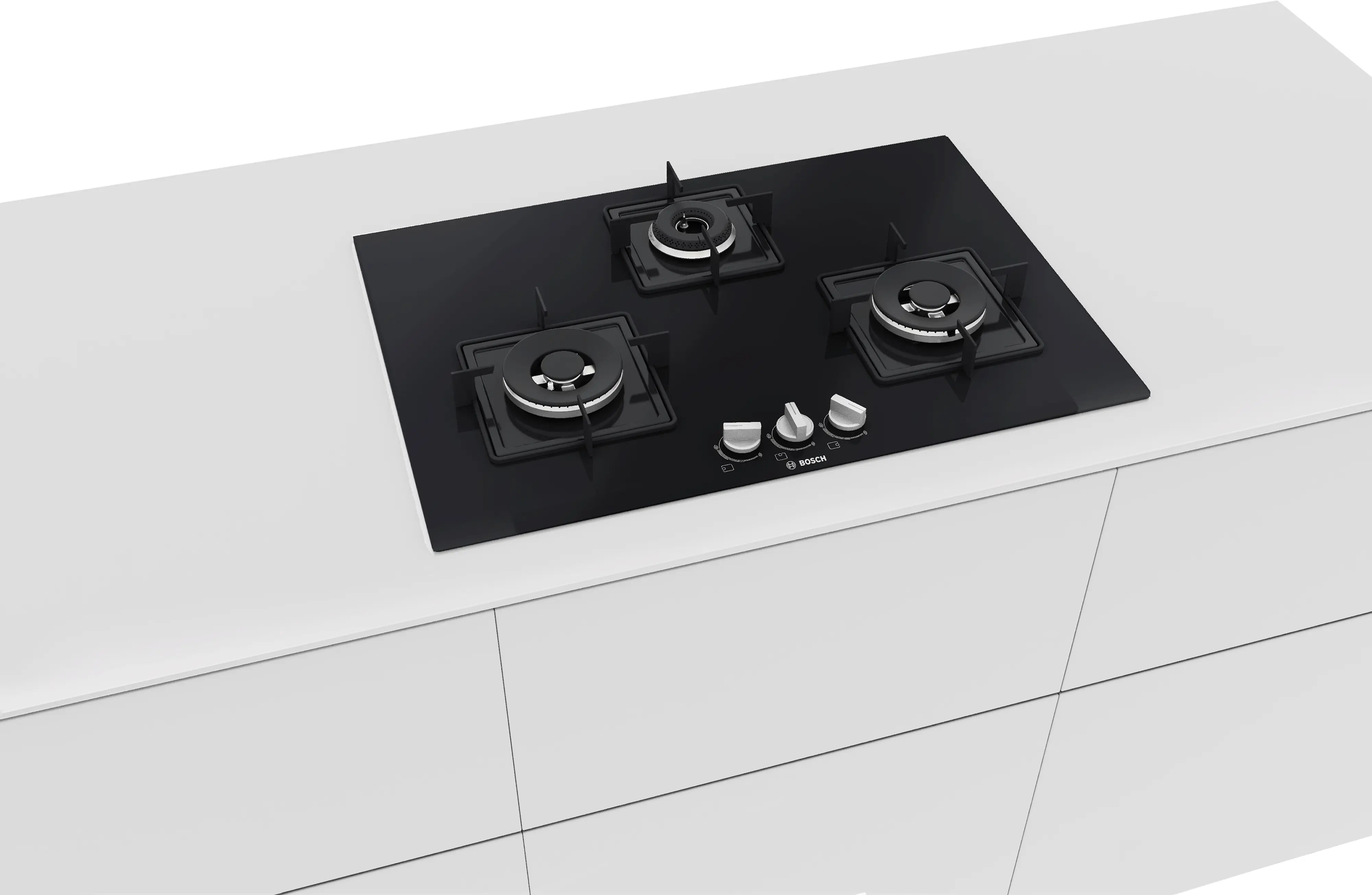 BOSCH PND7B6B10I Glass Automatic Gas Hob 3 Burners BLACK 75 CM