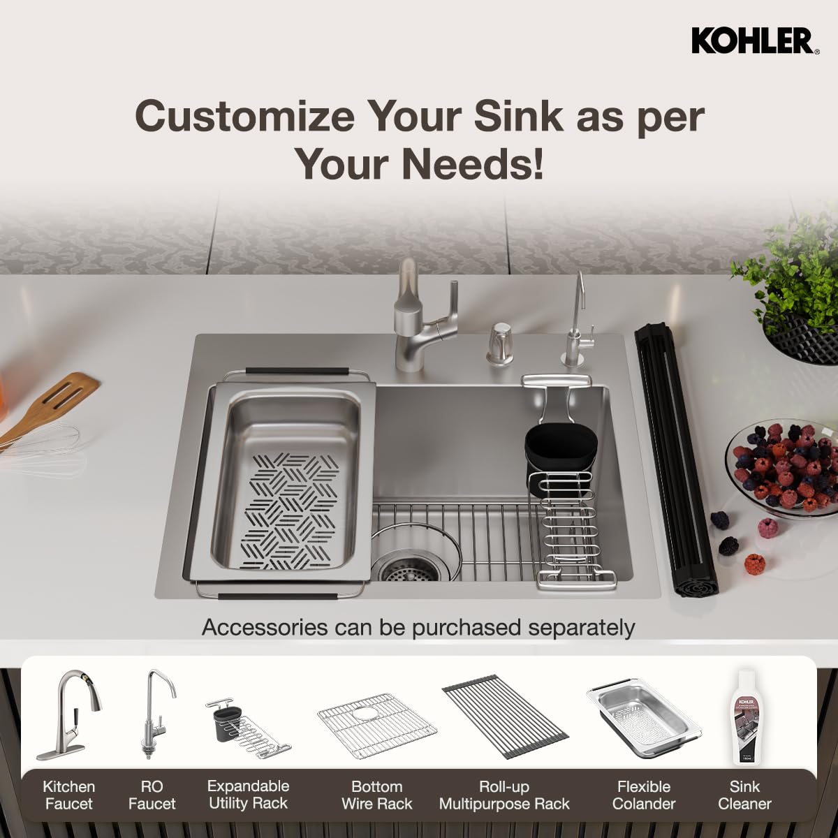 Kohler Kitchen Sink | 1.2 mm Thick Stainless Steel Single Bowl with SilentShield™ | 10" Deep, Round Corners for Easy Cleaning | 24x20x10 inches, Brushed Matte Steel