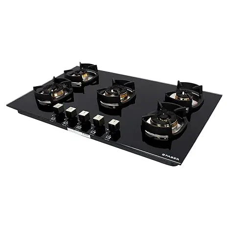 Faber Mild Steel Hobtop Nexus Ht905 Crs Br Ci 5 Brass Burner Auto Electric Ignition Glass Top (Black)