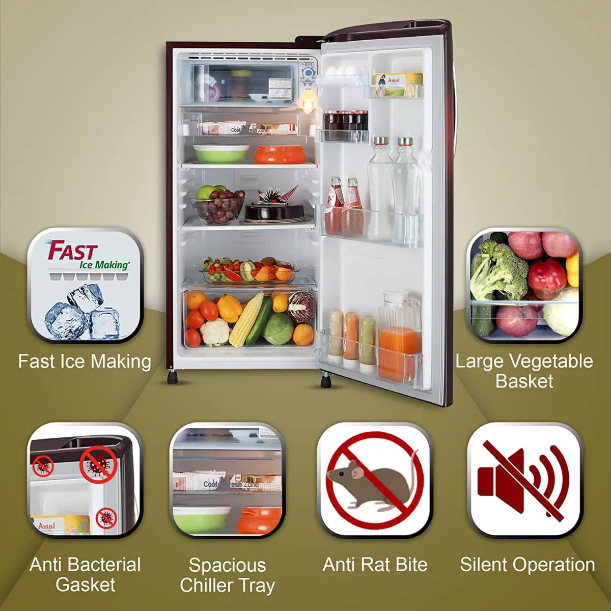 LG 185 L 3 Star Direct-Cool Single Door Refrigerator (GL-B201ASPD, Scarlet Plumeria, Moist 'N' Fresh, Gross Volume- 190 L)