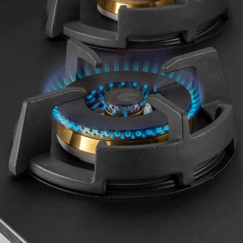 KAFF MSM 783X | Full Brass Burners | Flame Failure Device | Premium Frosted Black Glass With Decorative SS Moulded Strip | Ergonomic Designer Metal Knobs | 3 Burner (Black)