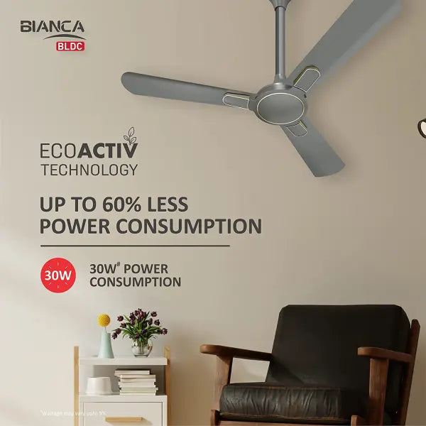 Havells Bianca 1200mm Energy Saving with Remote Control 5 Star Decorative BLDC Ceiling Fan Slate