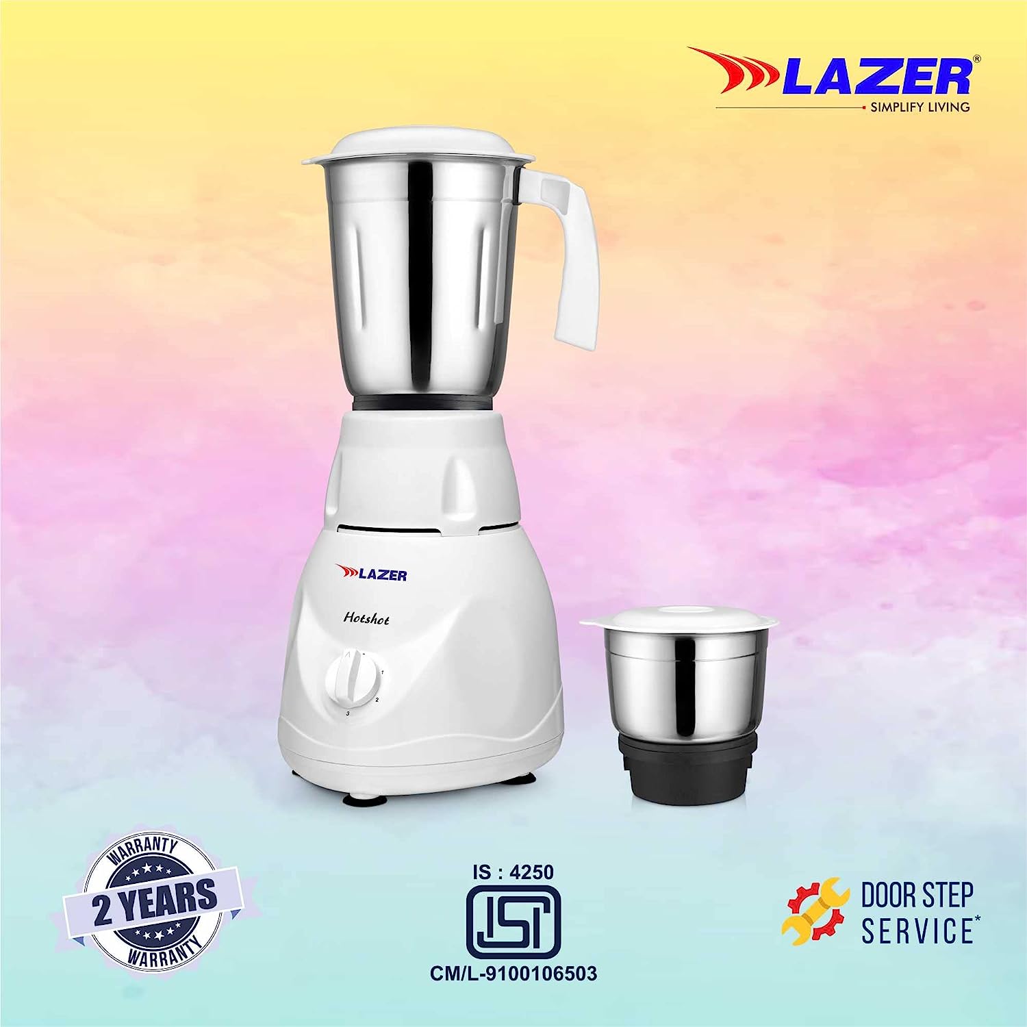 Lazer Hotshot 2 Jars 450W Mixer Grinder (White)