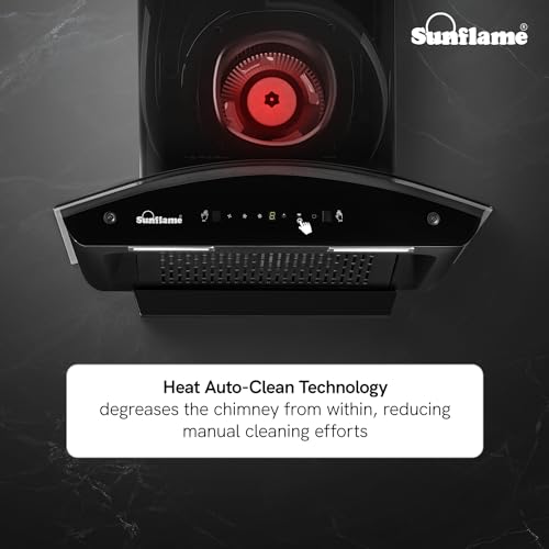 Sunflame Lamia 60 FL HAC TC Filterless Auto-Clean Kitchen Chimney | 60cm | 1400 m³/h High Suction Capacity | Gesture Control with Touch Panel |1-Year Comprehensive & 5-Year Motor Coverage
